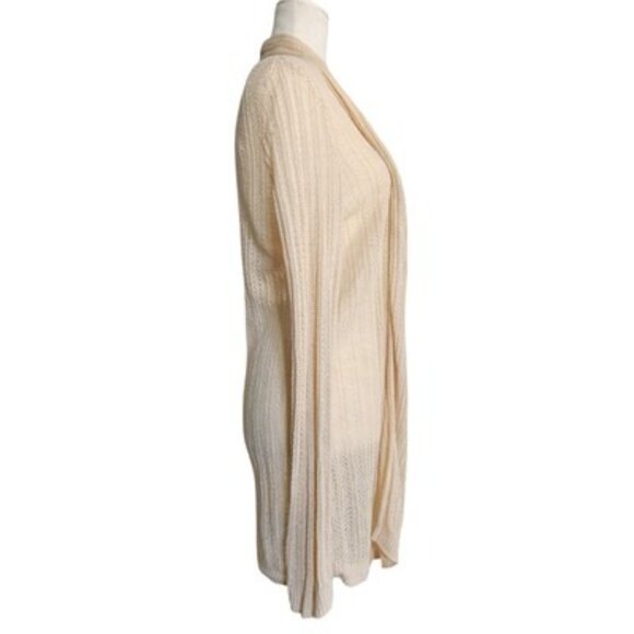 TAHARI 100% Linen Open Knit Cream Cardigan Sweater Women's L Minimalist Basics - Picture 5 of 8